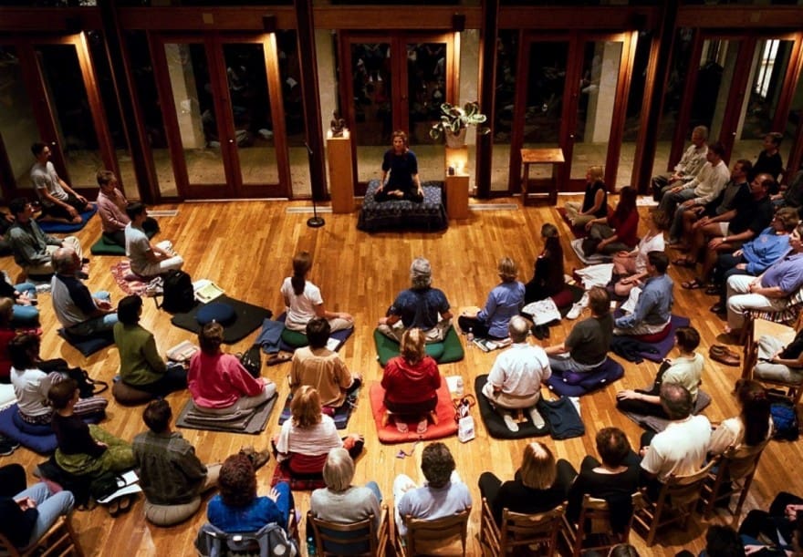 Buddhist and meditation teacher Tara Brach leads a Vipassana meditation group at the River Road Unitarian Church in Bethesda. (Andrea Bruce Woodall/The Washington Post)